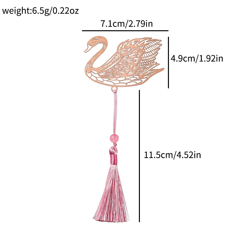 10 Styles Rose Gold Color Hollow Animal Flower Plant Metal Bookmarks with Pink Tassel for Book Lover Mark Gifts Collection