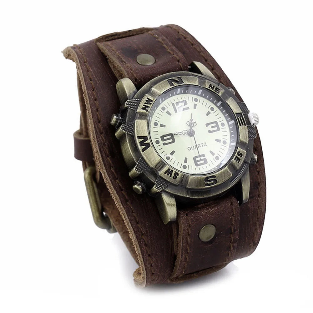 Men Women Bracelet Watch Punk Vintage Cow Leahter Alloy Wristwatch Casual Watches Gift Gift Punk Vintage Cow Leahter Alloy
