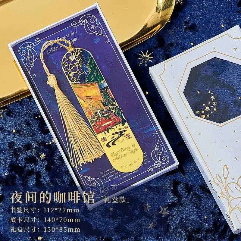 bookmarks for books Van Gogh/Monet Brass hollow out bookmark metal Gifts for teacher supplies Starry Moon Night book marks