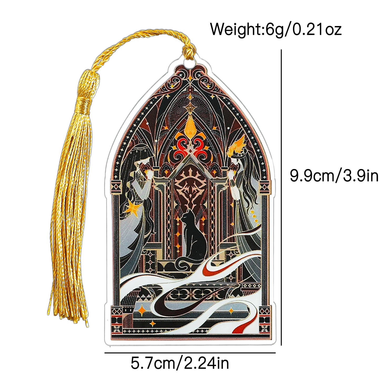 Elegant Classic Black Cat Palace Acrylic Bookmark with Tassel for Reading Women Men Halloween Party Decor Books Accessories Gift