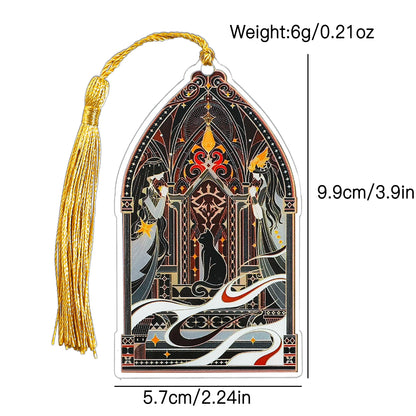 Elegant Classic Black Cat Palace Acrylic Bookmark with Tassel for Reading Women Men Halloween Party Decor Books Accessories Gift