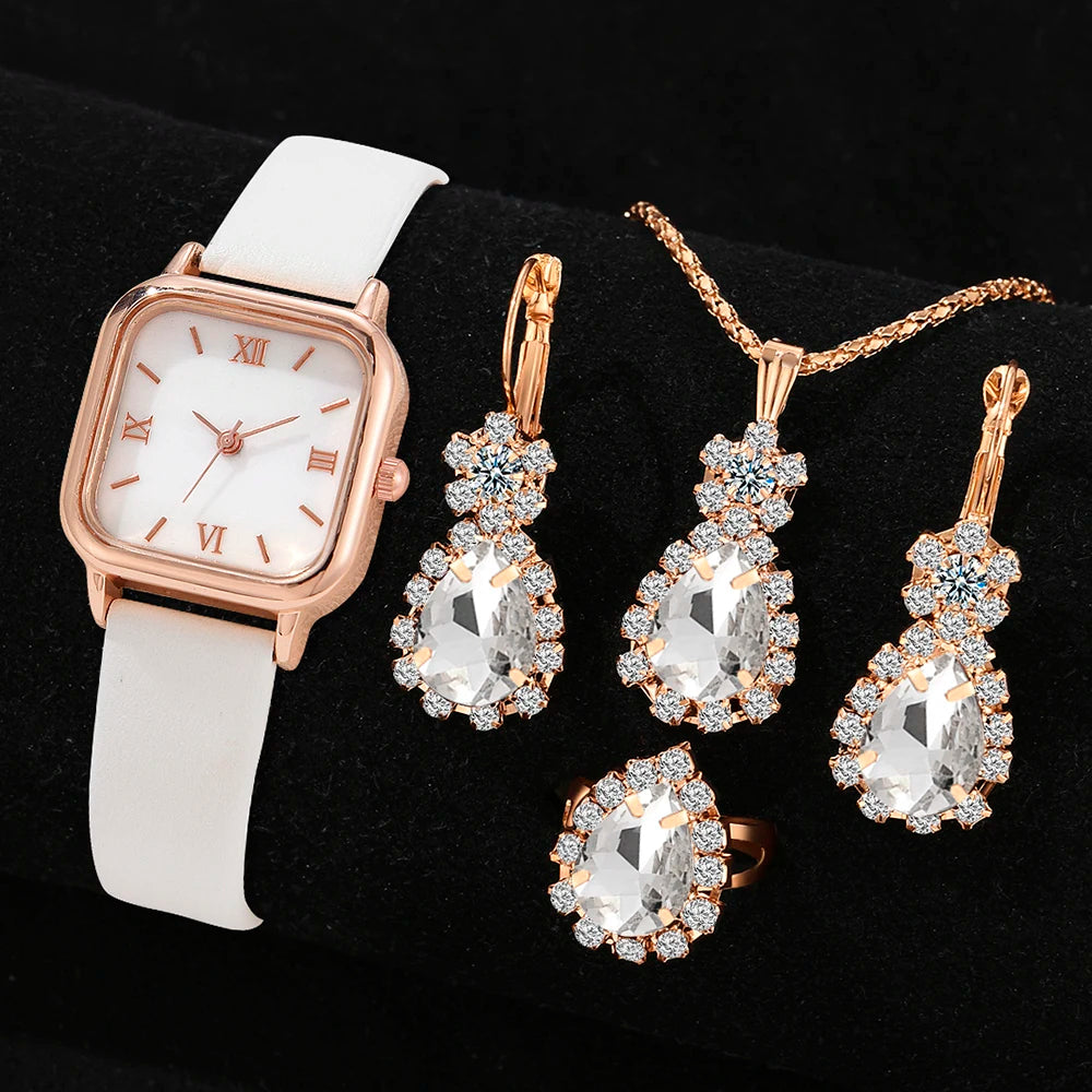 4PCS Fashion Minimalist Watch Luxury Men's and Women's Leather Belt Business Leisure Bracelet Quartz Watch