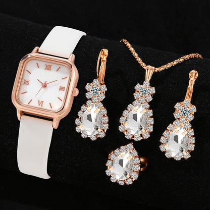 4PCS Fashion Minimalist Watch Luxury Men's and Women's Leather Belt Business Leisure Bracelet Quartz Watch