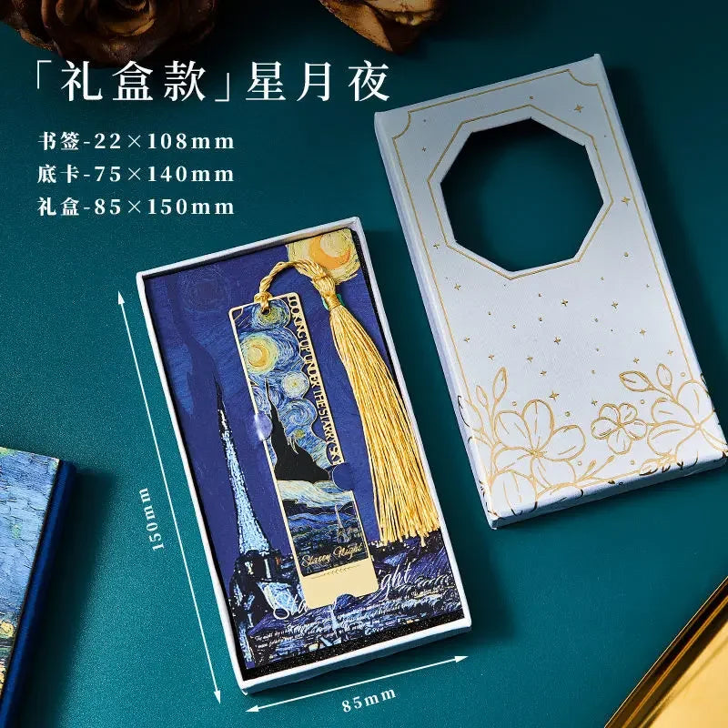 bookmarks for books Van Gogh/Monet Brass hollow out bookmark metal Gifts for teacher supplies Starry Moon Night book marks