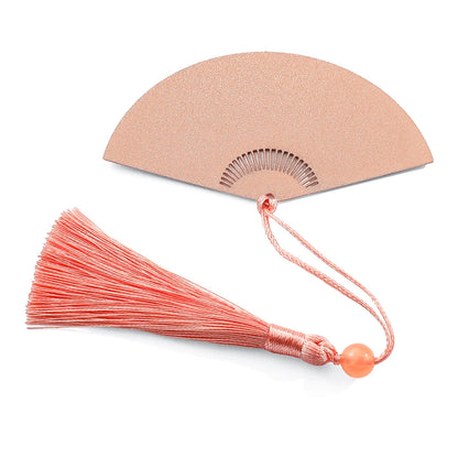 Chinese Style Lotus Flower Carp Fish Fan Design Bookmark with Pink Tassel Reading Supplies Gifts for Friends Book Lover