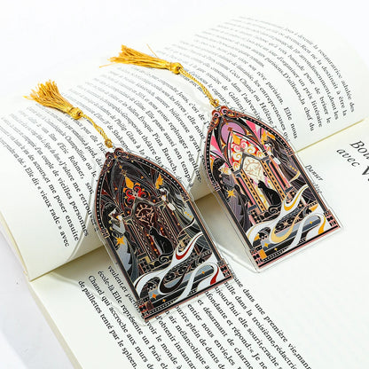 Elegant Classic Black Cat Palace Acrylic Bookmark with Tassel for Reading Women Men Halloween Party Decor Books Accessories Gift