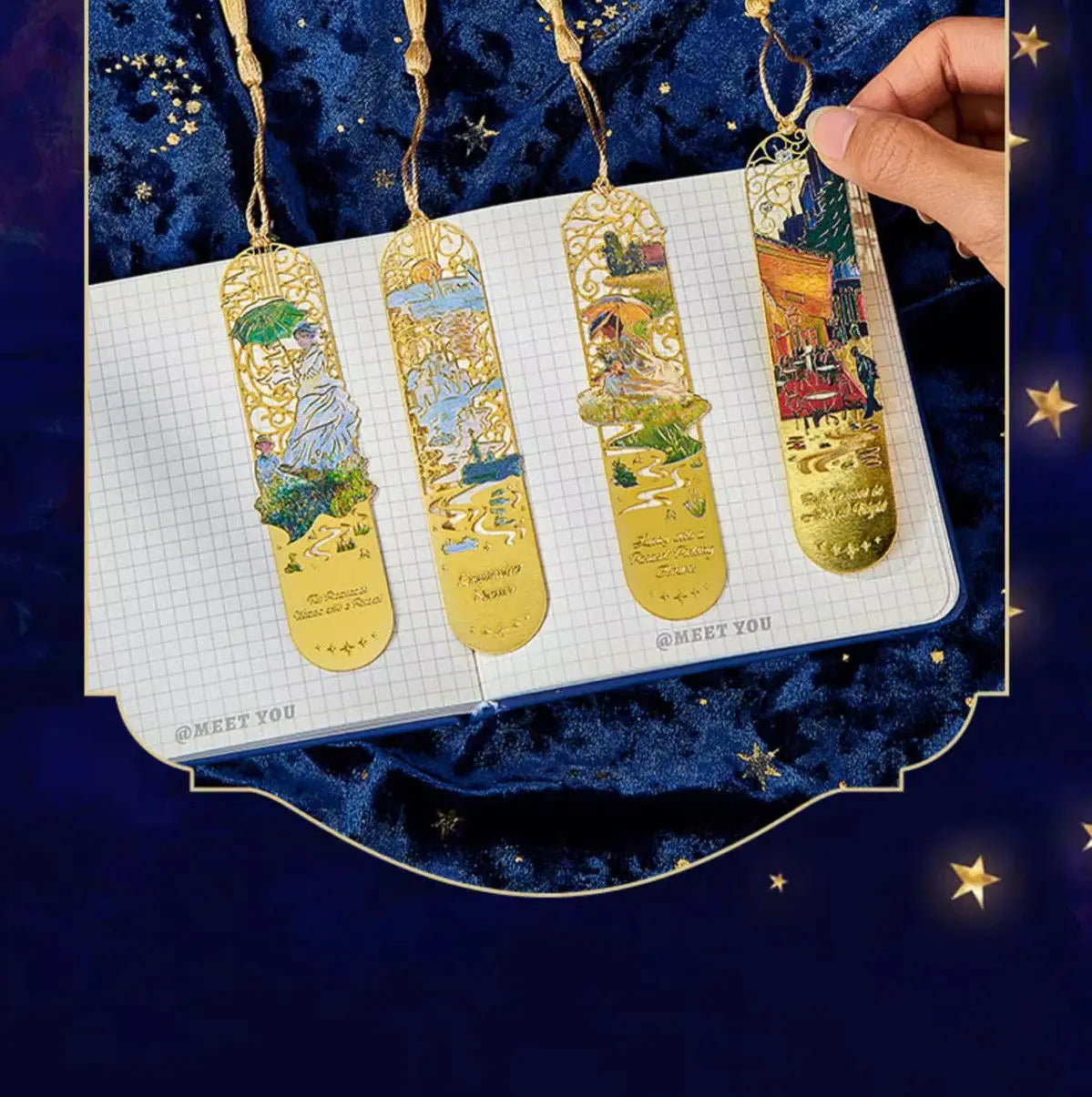 bookmarks for books Van Gogh/Monet Brass hollow out bookmark metal Gifts for teacher supplies Starry Moon Night book marks