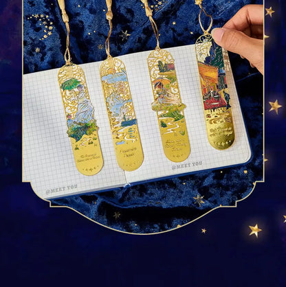 bookmarks for books Van Gogh/Monet Brass hollow out bookmark metal Gifts for teacher supplies Starry Moon Night book marks