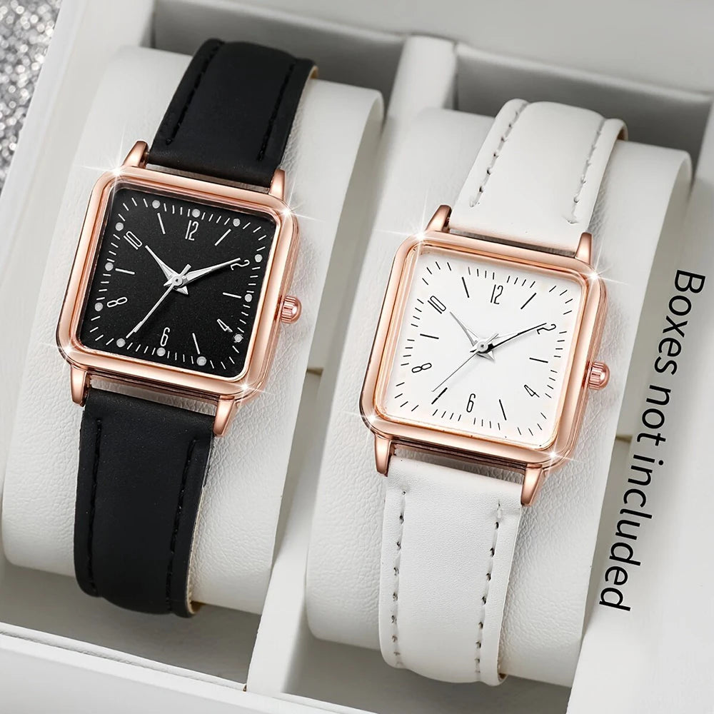 4PCS Fashion Minimalist Watch Luxury Men's and Women's Leather Belt Business Leisure Bracelet Quartz Watch