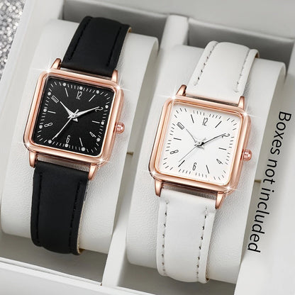 4PCS Fashion Minimalist Watch Luxury Men's and Women's Leather Belt Business Leisure Bracelet Quartz Watch