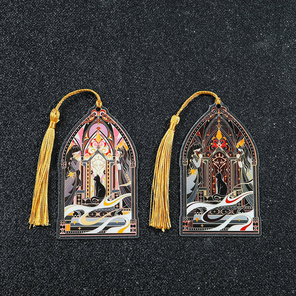 Elegant Classic Black Cat Palace Acrylic Bookmark with Tassel for Reading Women Men Halloween Party Decor Books Accessories Gift