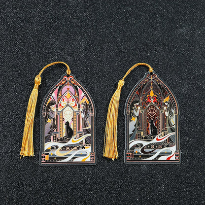 Elegant Classic Black Cat Palace Acrylic Bookmark with Tassel for Reading Women Men Halloween Party Decor Books Accessories Gift