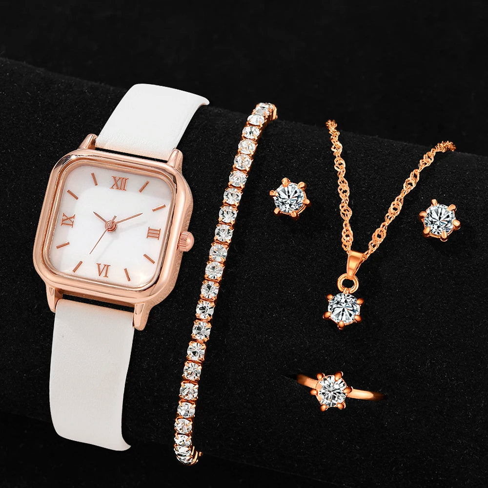 4PCS Fashion Minimalist Watch Luxury Men's and Women's Leather Belt Business Leisure Bracelet Quartz Watch