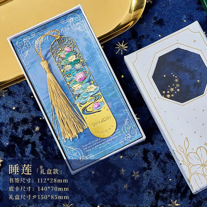 bookmarks for books Van Gogh/Monet Brass hollow out bookmark metal Gifts for teacher supplies Starry Moon Night book marks