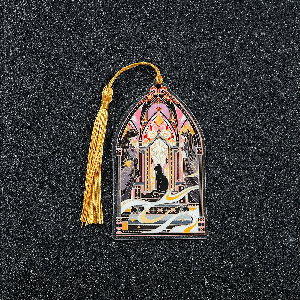 Elegant Classic Black Cat Palace Acrylic Bookmark with Tassel for Reading Women Men Halloween Party Decor Books Accessories Gift