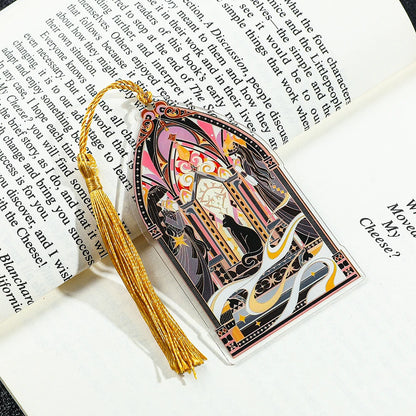 Elegant Classic Black Cat Palace Acrylic Bookmark with Tassel for Reading Women Men Halloween Party Decor Books Accessories Gift