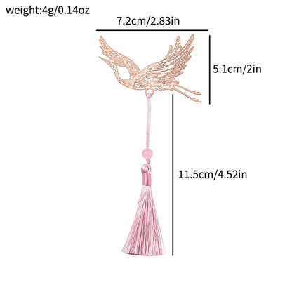 10 Styles Rose Gold Color Hollow Animal Flower Plant Metal Bookmarks with Pink Tassel for Book Lover Mark Gifts Collection