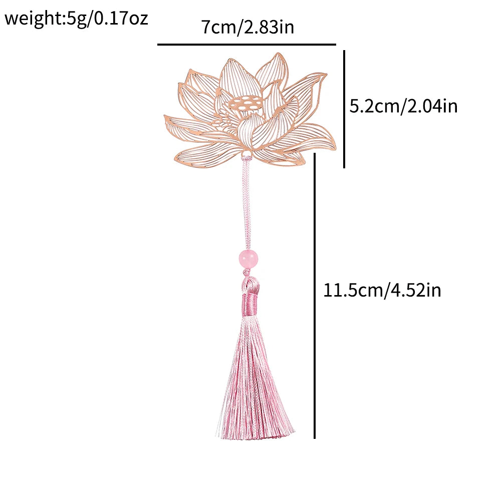 10 Styles Rose Gold Color Hollow Animal Flower Plant Metal Bookmarks with Pink Tassel for Book Lover Mark Gifts Collection