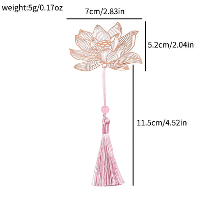 10 Styles Rose Gold Color Hollow Animal Flower Plant Metal Bookmarks with Pink Tassel for Book Lover Mark Gifts Collection