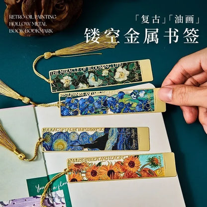 bookmarks for books Van Gogh/Monet Brass hollow out bookmark metal Gifts for teacher supplies Starry Moon Night book marks