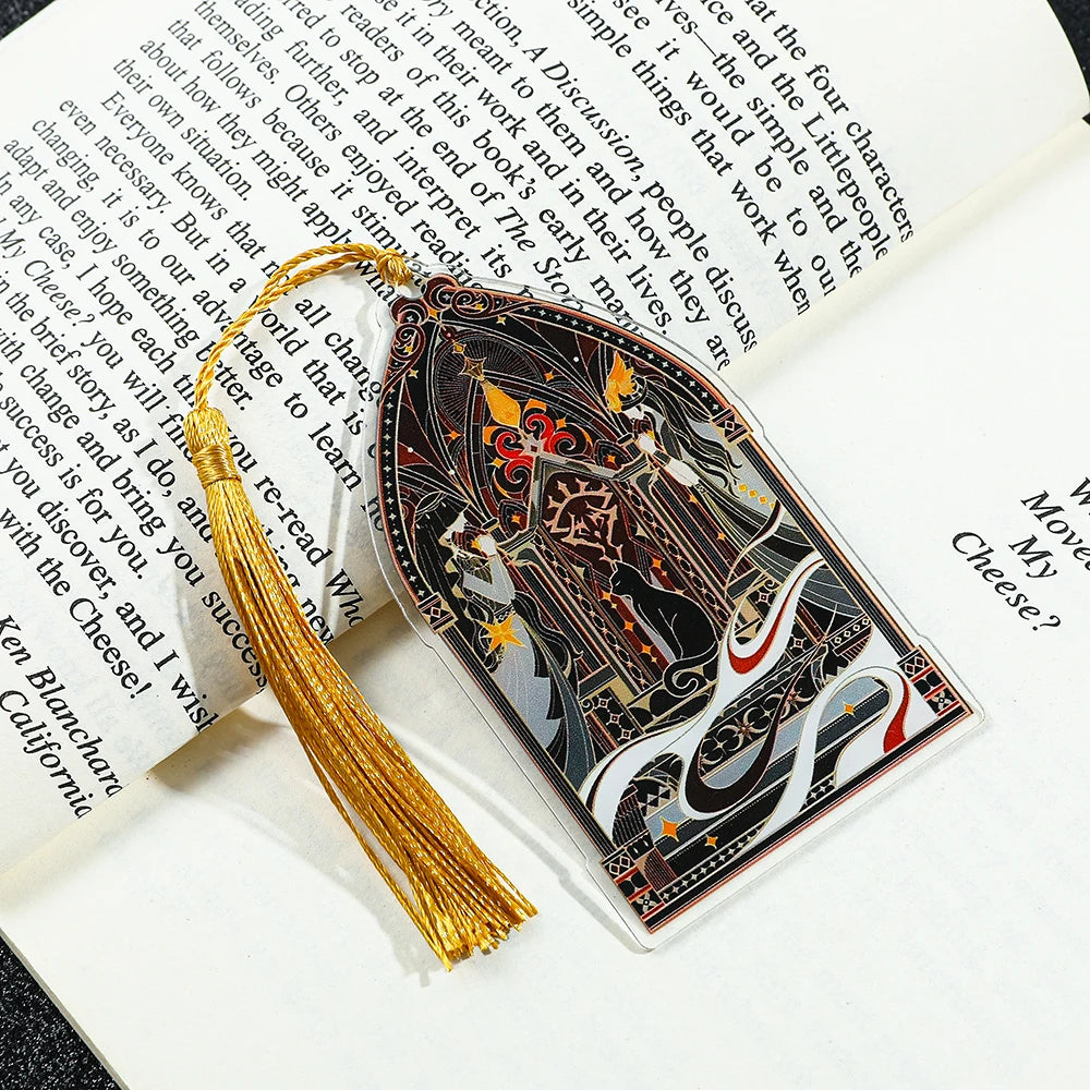 Elegant Classic Black Cat Palace Acrylic Bookmark with Tassel for Reading Women Men Halloween Party Decor Books Accessories Gift