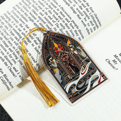 Elegant Classic Black Cat Palace Acrylic Bookmark with Tassel for Reading Women Men Halloween Party Decor Books Accessories Gift