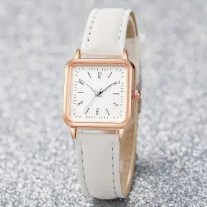 4PCS Fashion Minimalist Watch Luxury Men's and Women's Leather Belt Business Leisure Bracelet Quartz Watch