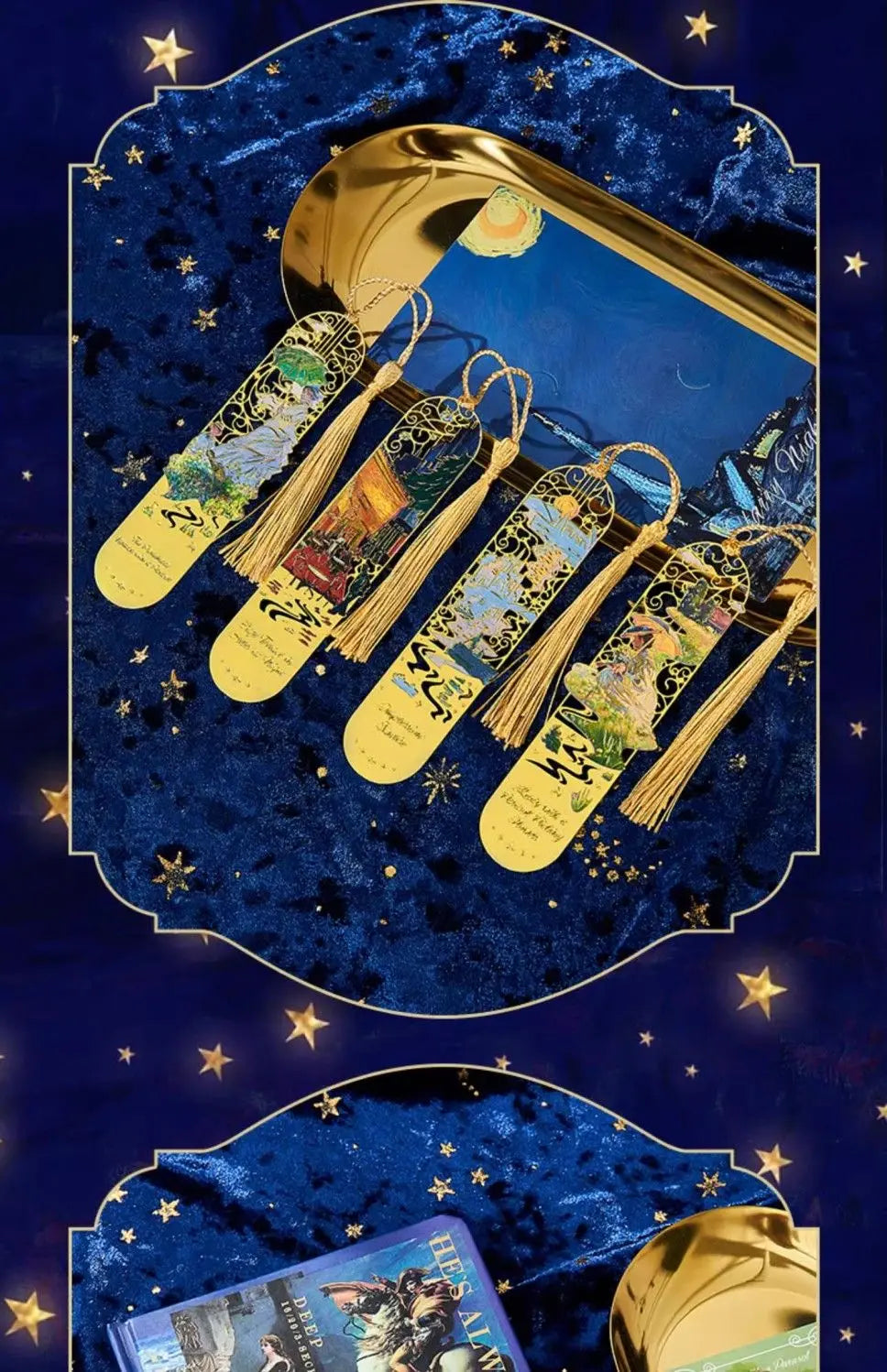 bookmarks for books Van Gogh/Monet Brass hollow out bookmark metal Gifts for teacher supplies Starry Moon Night book marks