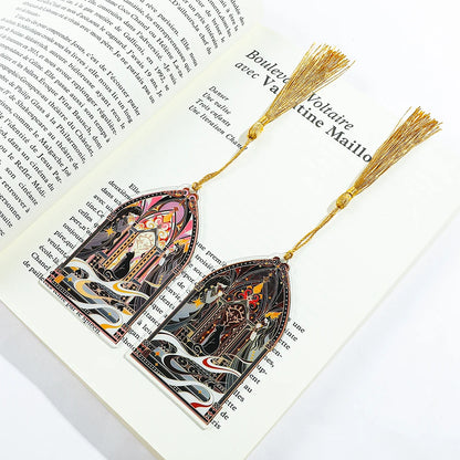 Elegant Classic Black Cat Palace Acrylic Bookmark with Tassel for Reading Women Men Halloween Party Decor Books Accessories Gift