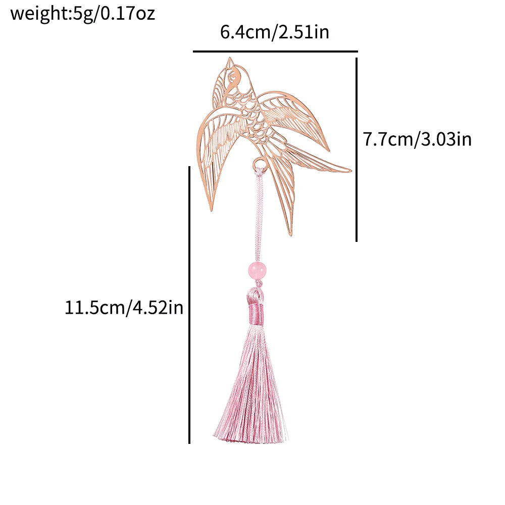 10 Styles Rose Gold Color Hollow Animal Flower Plant Metal Bookmarks with Pink Tassel for Book Lover Mark Gifts Collection