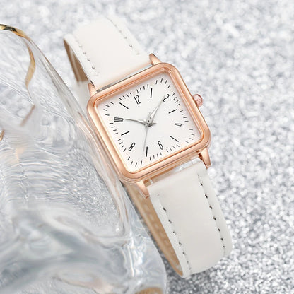 4PCS Fashion Minimalist Watch Luxury Men's and Women's Leather Belt Business Leisure Bracelet Quartz Watch