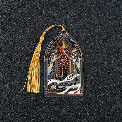 Elegant Classic Black Cat Palace Acrylic Bookmark with Tassel for Reading Women Men Halloween Party Decor Books Accessories Gift