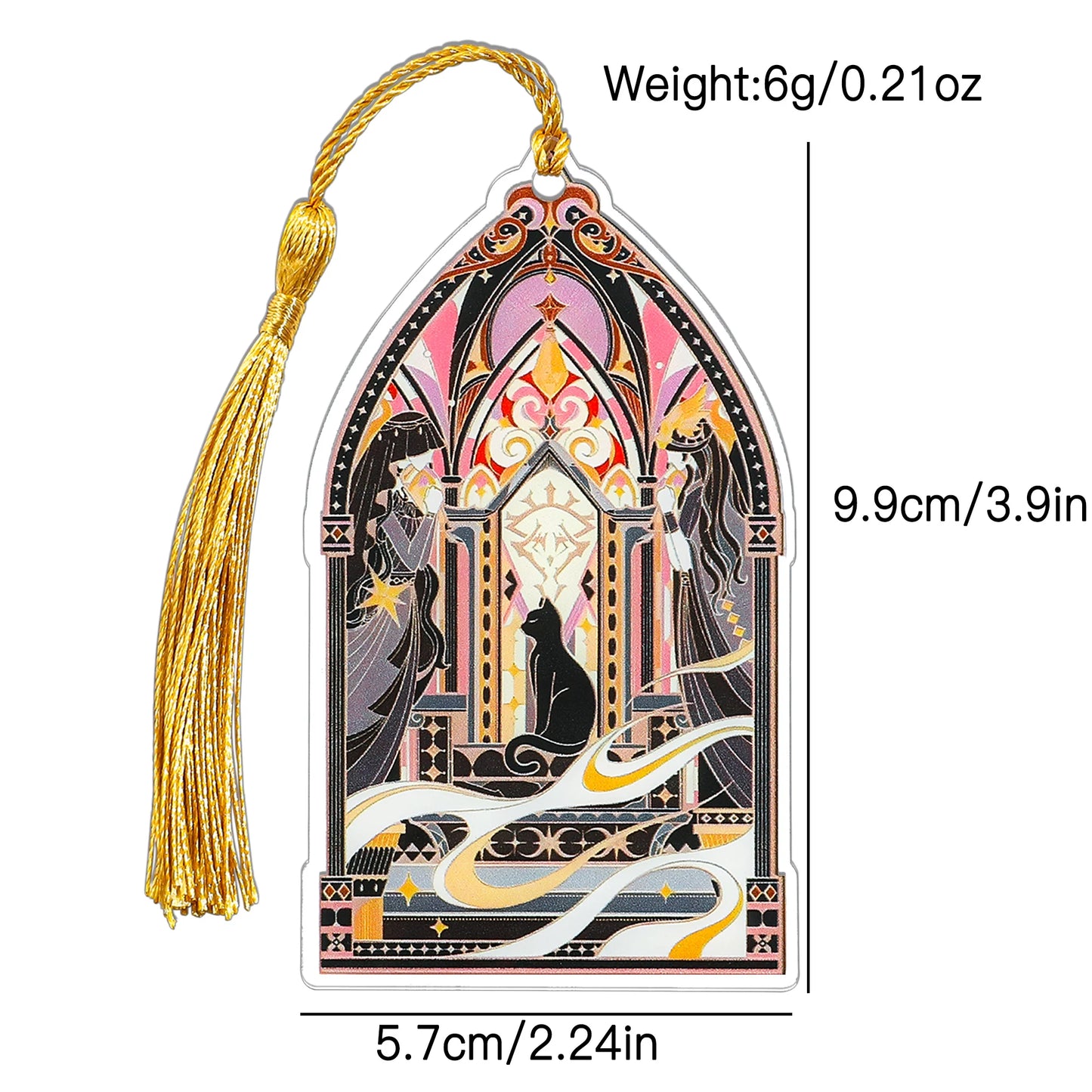 Elegant Classic Black Cat Palace Acrylic Bookmark with Tassel for Reading Women Men Halloween Party Decor Books Accessories Gift