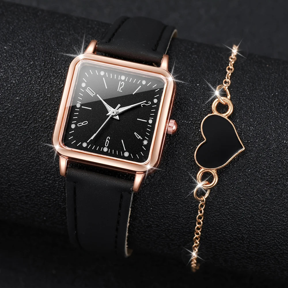 4PCS Fashion Minimalist Watch Luxury Men's and Women's Leather Belt Business Leisure Bracelet Quartz Watch