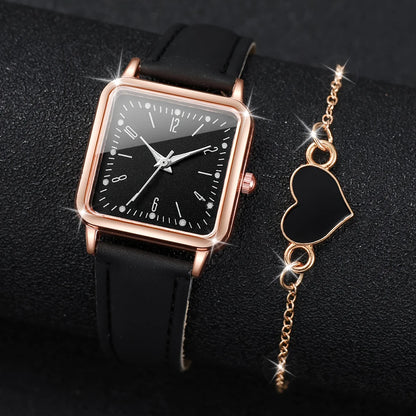 4PCS Fashion Minimalist Watch Luxury Men's and Women's Leather Belt Business Leisure Bracelet Quartz Watch