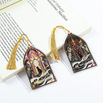 Elegant Classic Black Cat Palace Acrylic Bookmark with Tassel for Reading Women Men Halloween Party Decor Books Accessories Gift