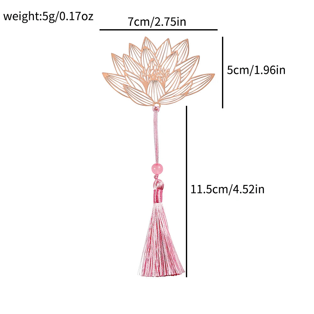 10 Styles Rose Gold Color Hollow Animal Flower Plant Metal Bookmarks with Pink Tassel for Book Lover Mark Gifts Collection