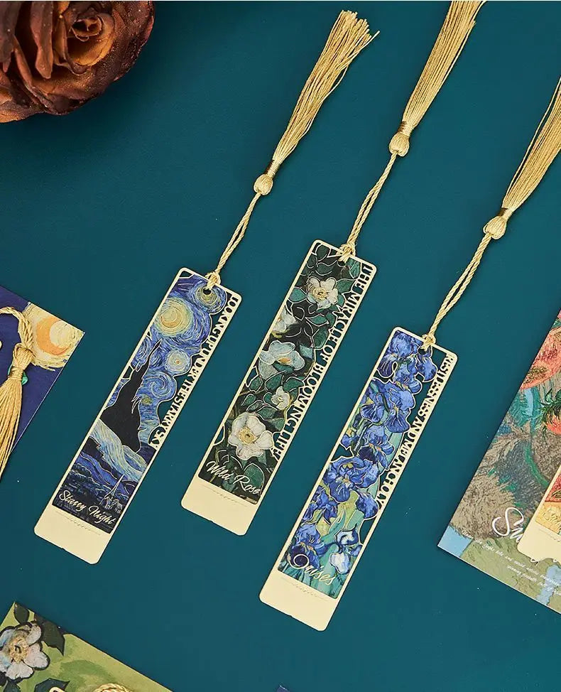 bookmarks for books Van Gogh/Monet Brass hollow out bookmark metal Gifts for teacher supplies Starry Moon Night book marks
