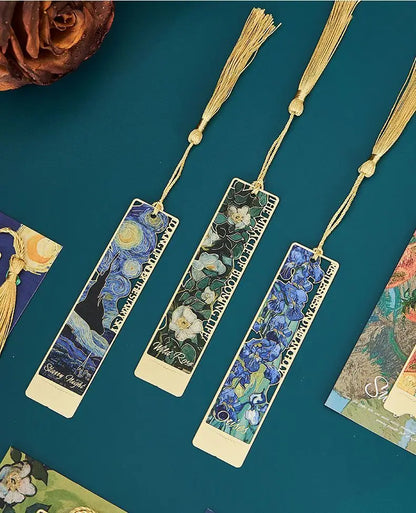 bookmarks for books Van Gogh/Monet Brass hollow out bookmark metal Gifts for teacher supplies Starry Moon Night book marks