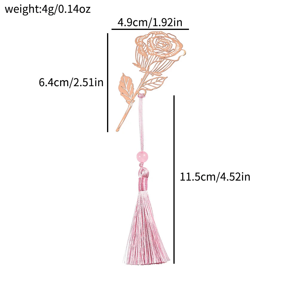 10 Styles Rose Gold Color Hollow Animal Flower Plant Metal Bookmarks with Pink Tassel for Book Lover Mark Gifts Collection