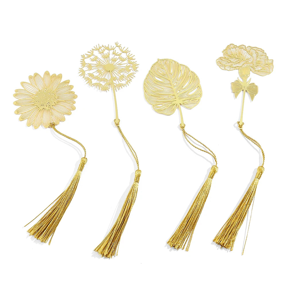Simple Hollow Brass Bookmarks Beautiful Daisy Dandelion Flower Leaf Book Marks for Book Lover Gifts Reading Supplies Accessories