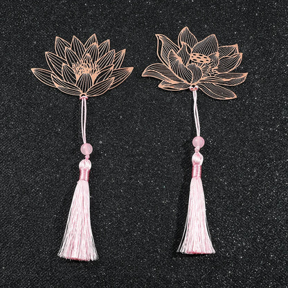 10 Styles Rose Gold Color Hollow Animal Flower Plant Metal Bookmarks with Pink Tassel for Book Lover Mark Gifts Collection