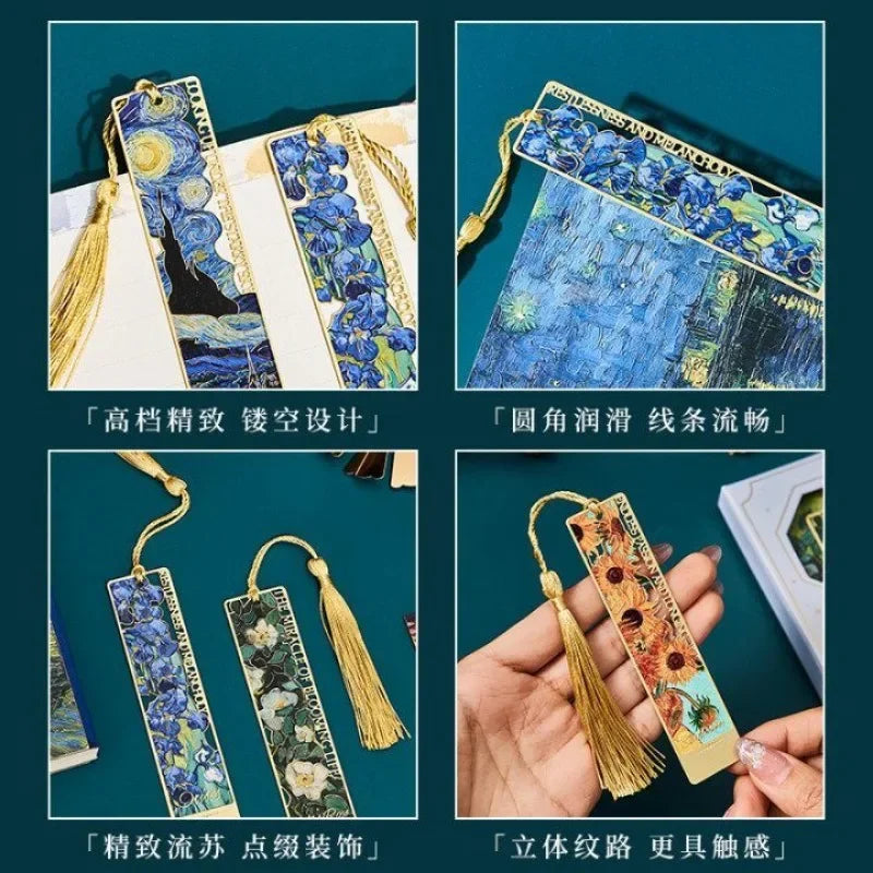 bookmarks for books Van Gogh/Monet Brass hollow out bookmark metal Gifts for teacher supplies Starry Moon Night book marks