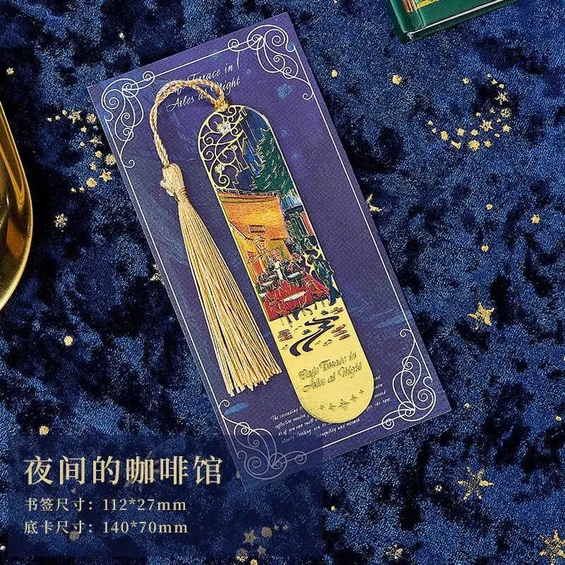 bookmarks for books Van Gogh/Monet Brass hollow out bookmark metal Gifts for teacher supplies Starry Moon Night book marks
