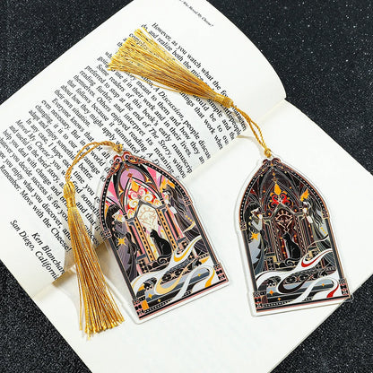 Elegant Classic Black Cat Palace Acrylic Bookmark with Tassel for Reading Women Men Halloween Party Decor Books Accessories Gift